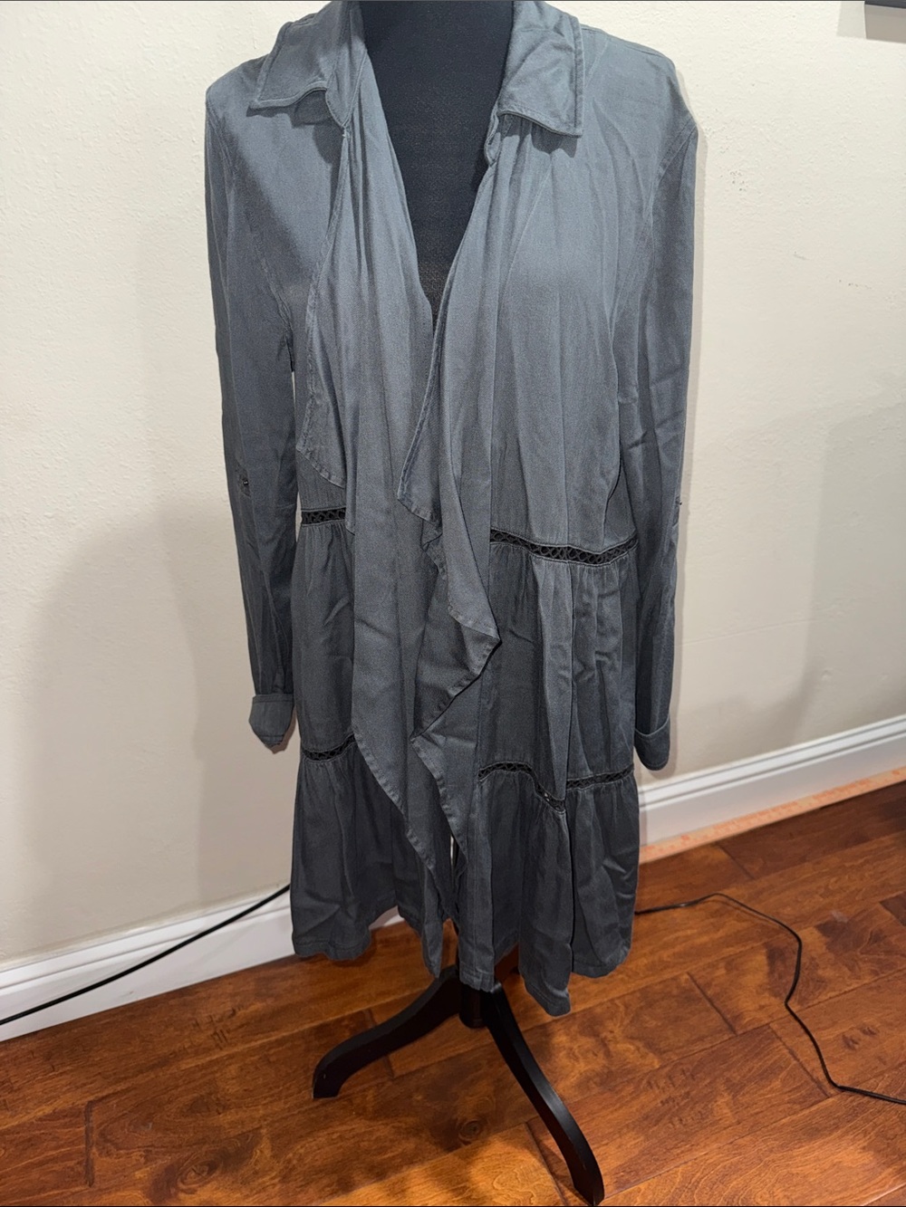 Knox Rose Gray Ruffled Long Trench Coat